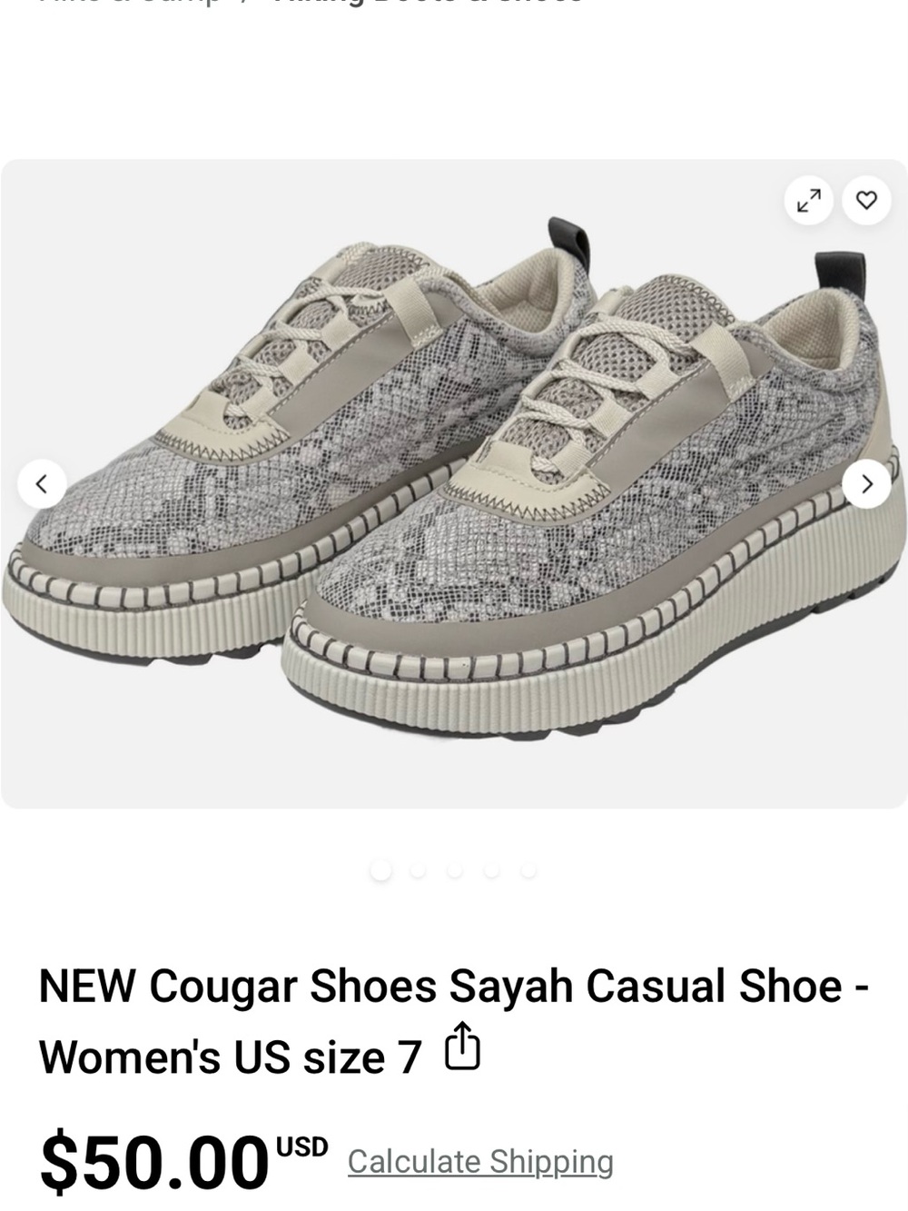 Cougar Sayah Women's Sneaker in Grey Snake-Print